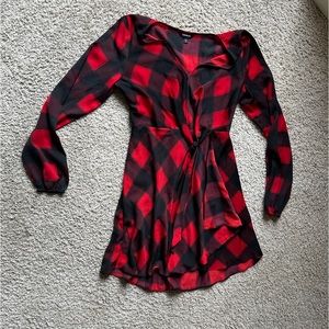 Womens red and black plaid long sleeve dress